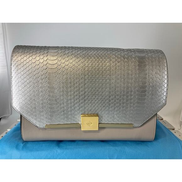 ANTONIO MELANI SILVER AND TAUPE LARGE ANIMAL PRINT HANDBAG - Picture 2 of 16